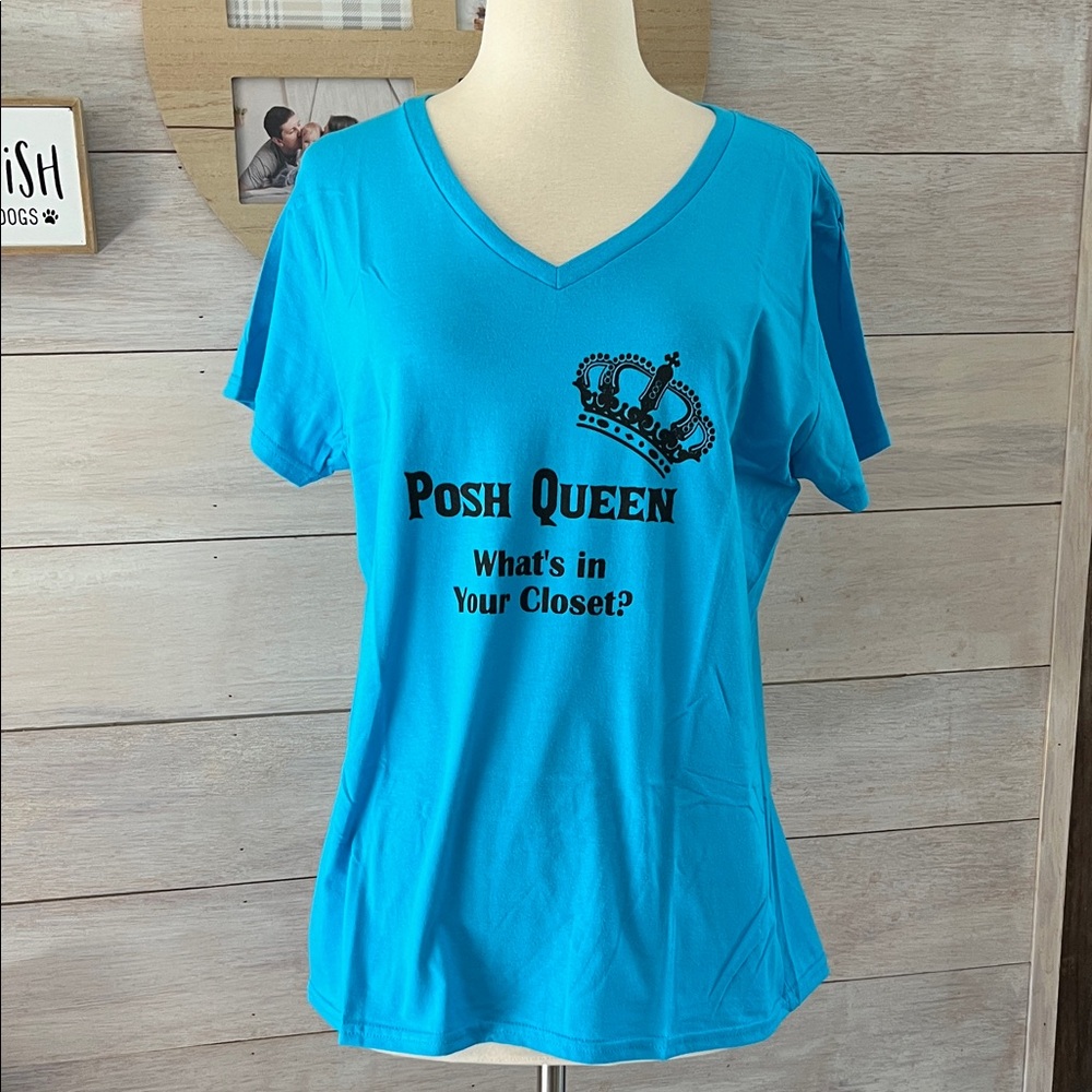 NEW Anvil Posh Queen Bright Blue Graphic V-Neck Women's Tee XL